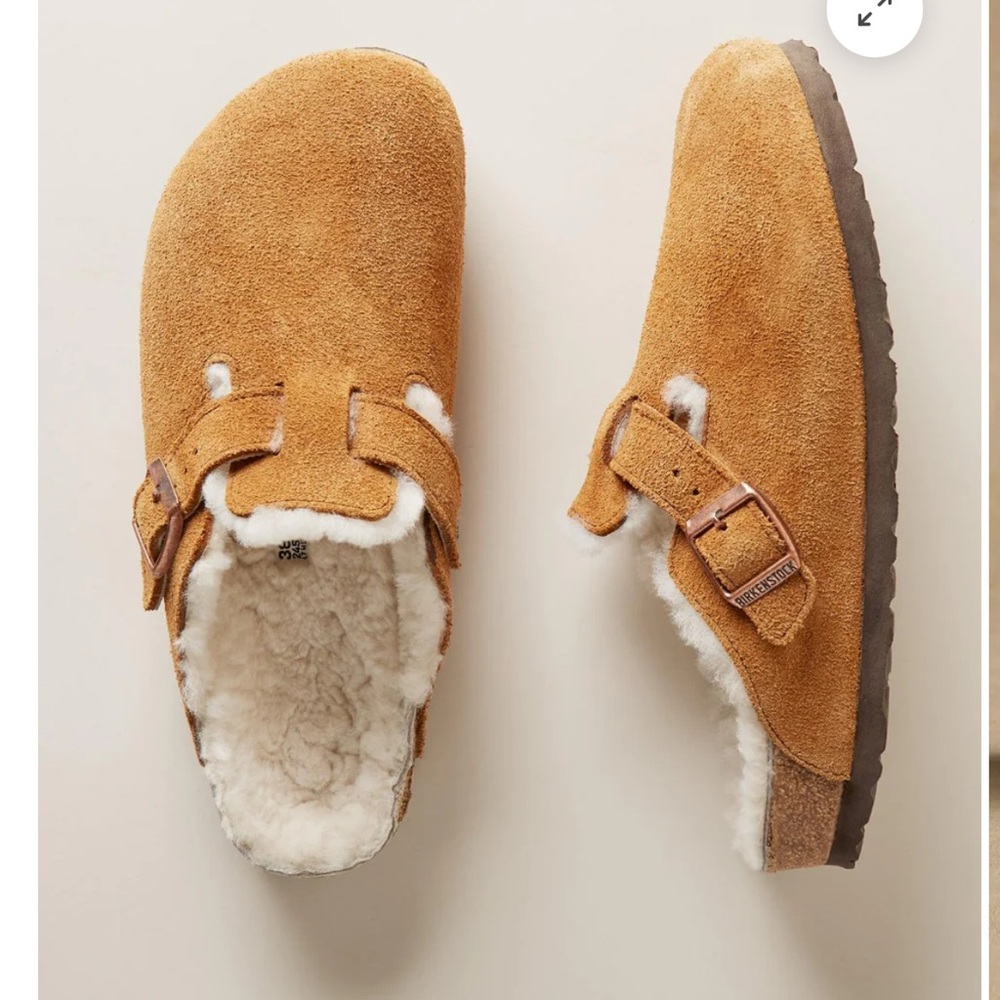 Birkenstock Tan Suede Shearling Lined Clogs